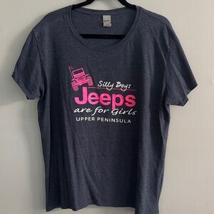 Gildan Dark Gray Michigan Upper Peninsula T-Shirt with Pink Jeep Graphic
